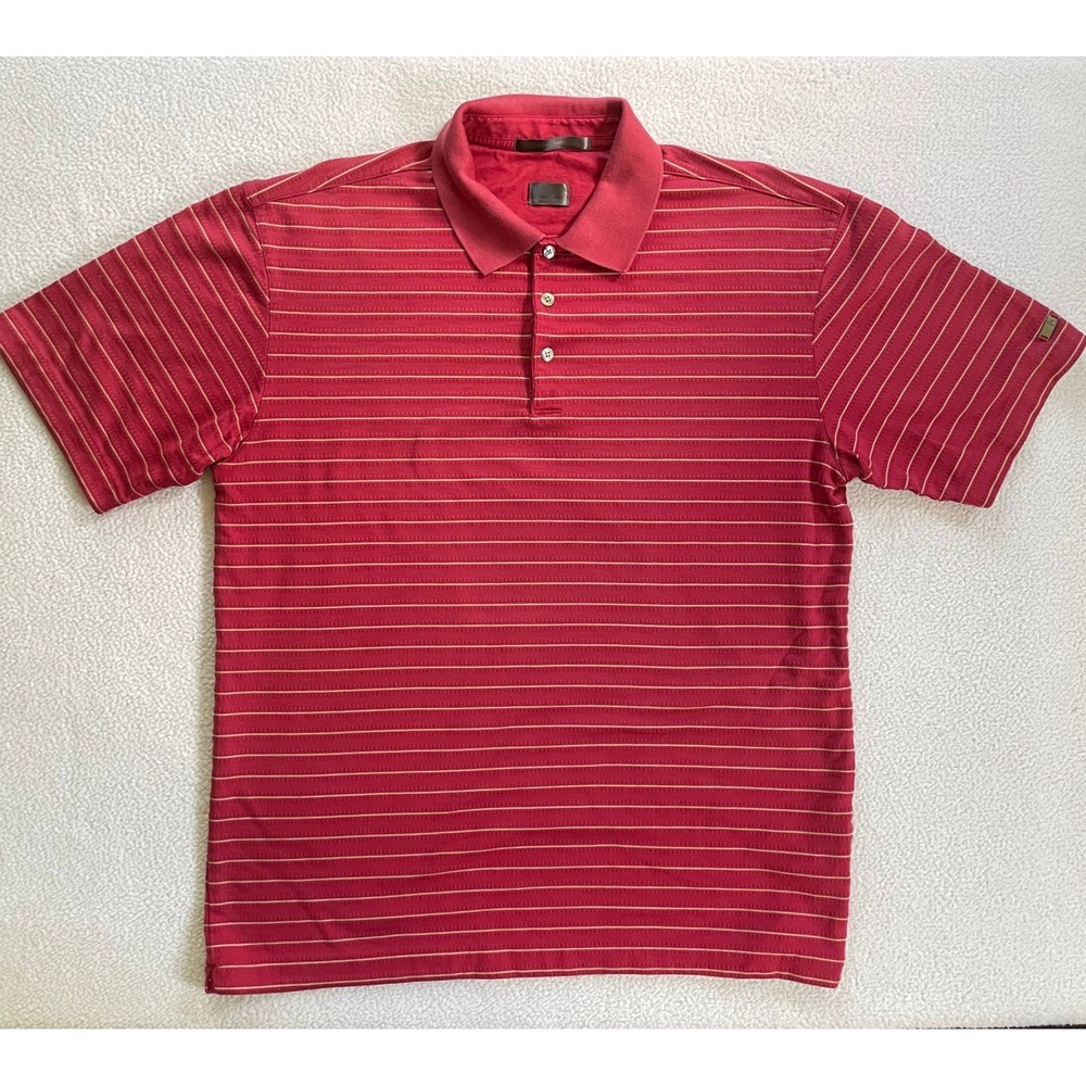 Nike Mens Medium Polo Shirt Red Tiger Woods Collection Striped Fit Dry Golf